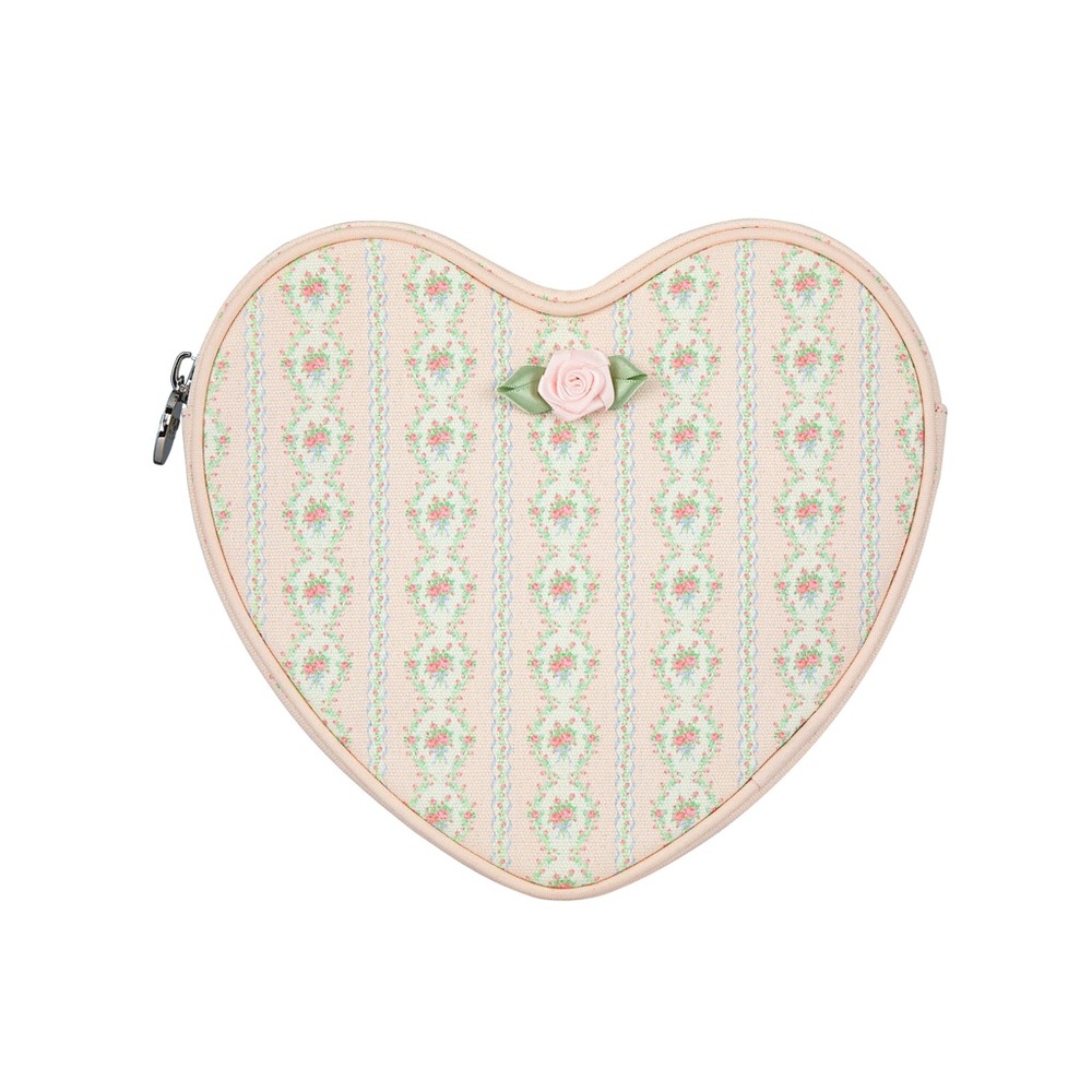 NWT Stoney Clover Lane Heart Pouch in Curtain Call (floral and canvas)